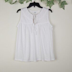 Loft Women's Size M White Tie Front Sleeveless Cotton Relaxed Top Blouse